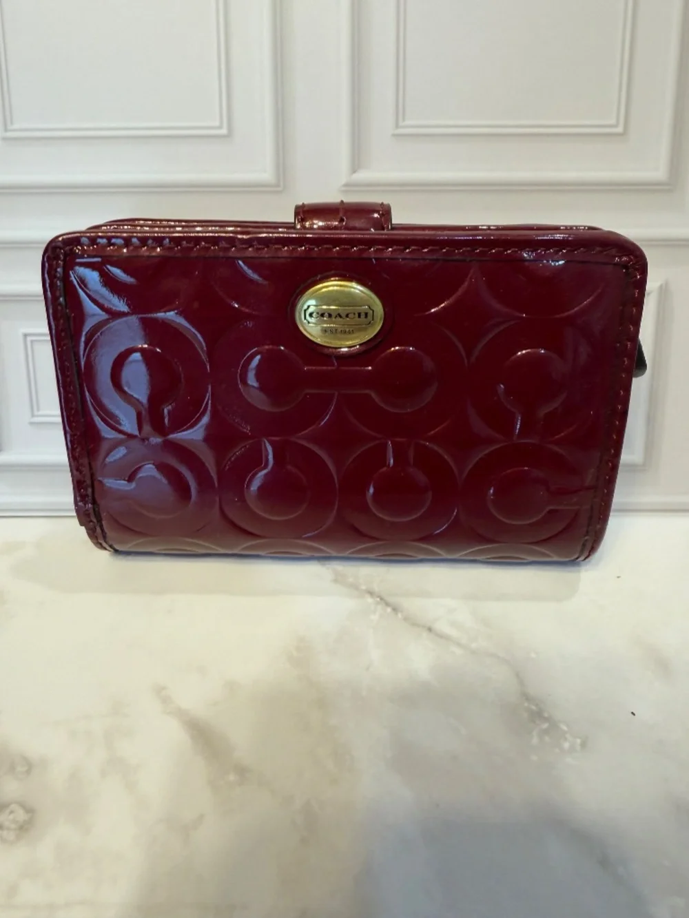 Coach Red Patent Leather Embossed Signature Dome Satchel & Matching Wallet Set